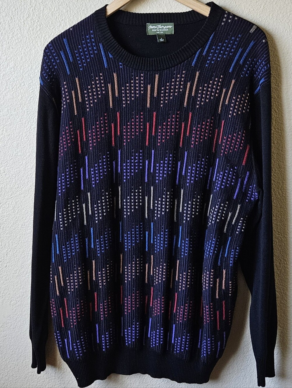 VINTAGE NORM THOMPSON COOGI STYLE  3D TEXTURED 90'S KNIT SWEATER  MULTI BLACK
